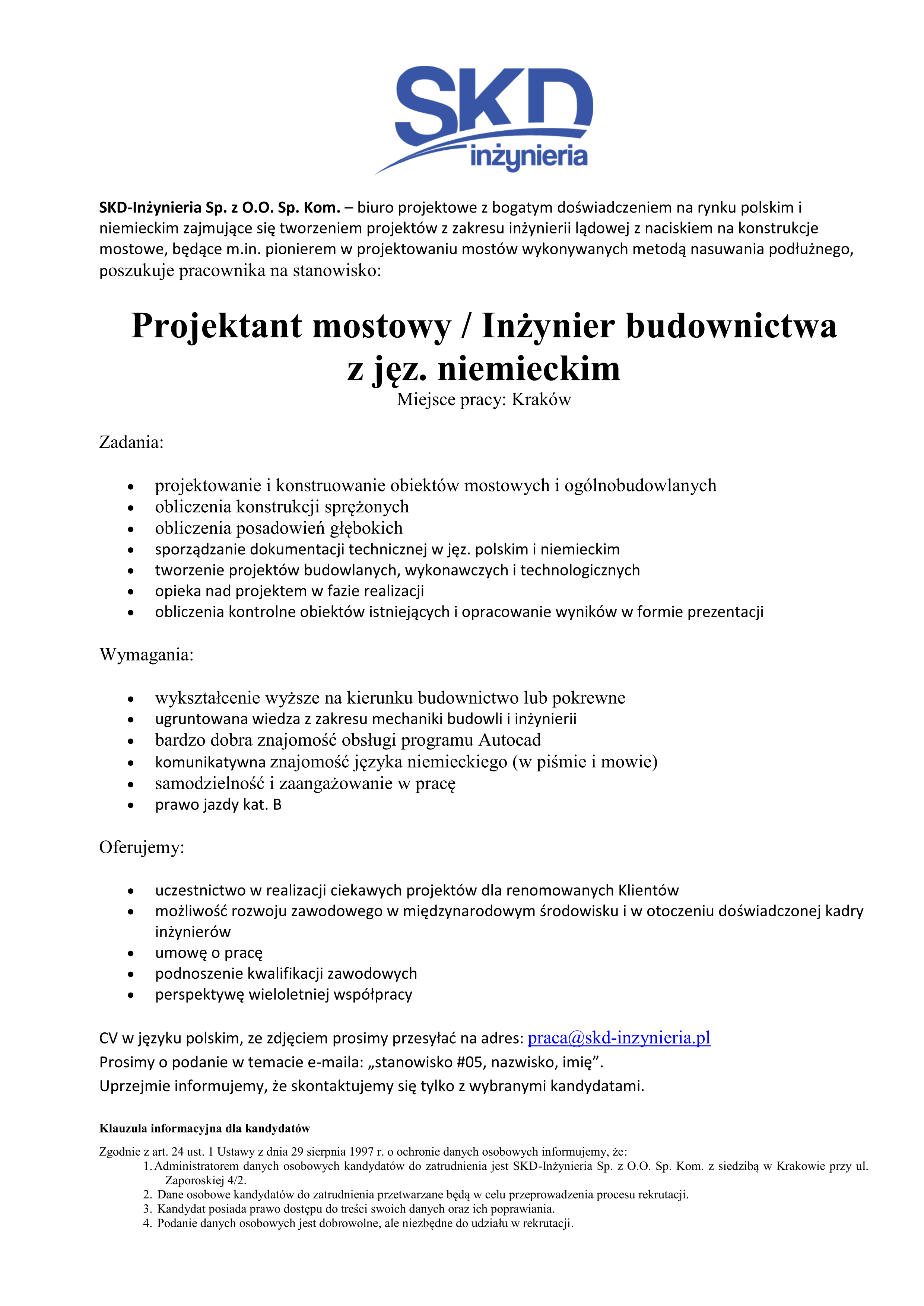 Oferta pracy nr 1: projektant
